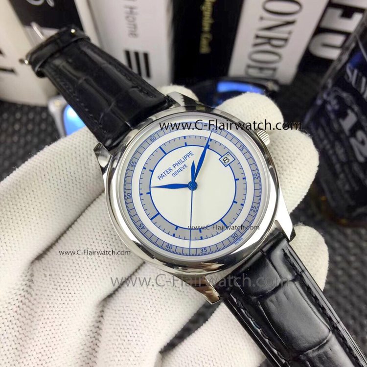 Fake Patek Philippe Calatrava Black Leather Strap Watches
